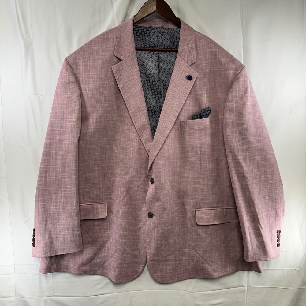 Oak Hill Sport Coat Mens 4XL Pink Textured Two Button Blazer DXL w/ Handkerchief